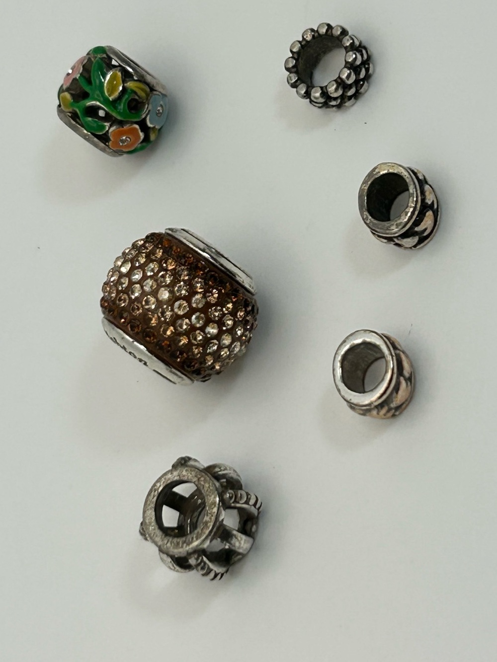 Brighton Mixed Spacer Bead Lot Silver Plated Crystals Hearts Floral Crown Qty 6